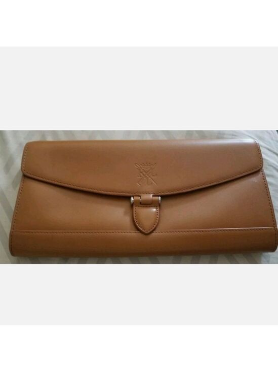Ralph Lauren Handbags - Ralph Lauren Tan Leather Clutch Bag.Built in makeup mirror in flap.